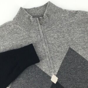 Bullock & Jones Mens MediuM Argyle‎ Quarter Zip Sweater 100% Cashmere Gray Black